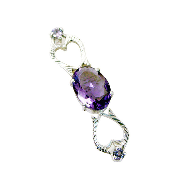 Riyo Cute Gemstone Oval Faceted Purple Amethyst 1064 Sterling Silver Pendant Gift For Girlfriend