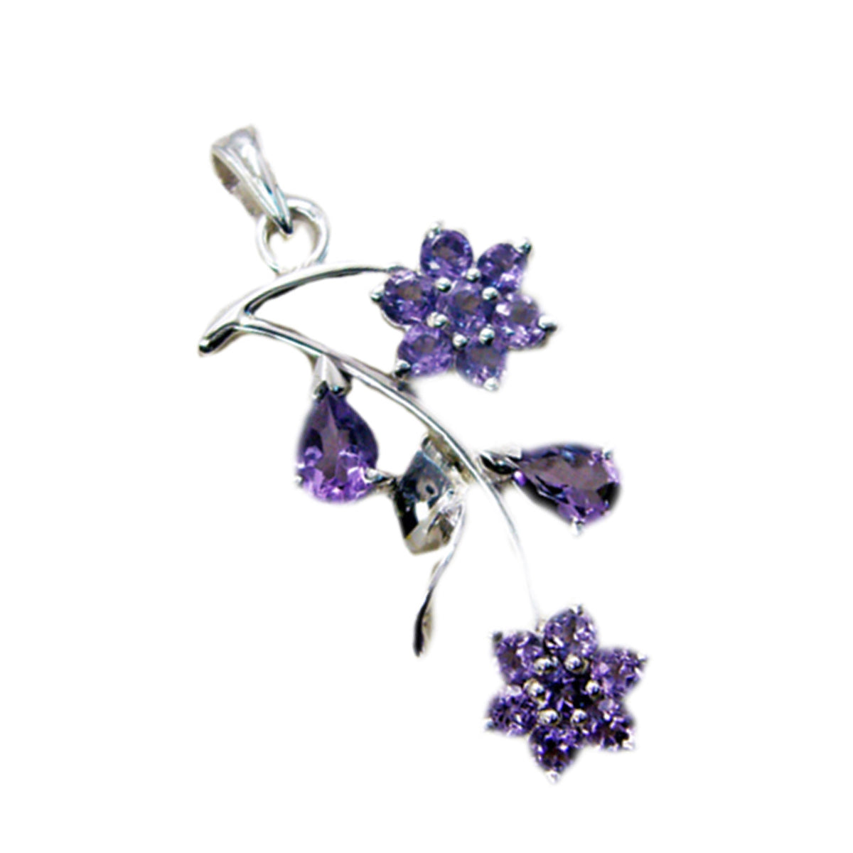 Riyo Spunky Gems Multi Facettierter Anhänger aus massivem Silber mit violettem Amethyst, Geschenk zum Jahrestag