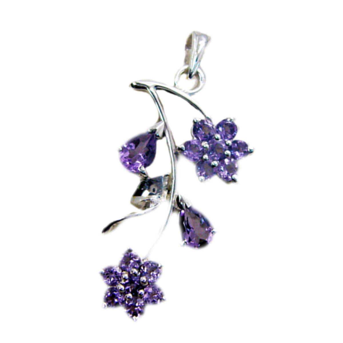 Riyo Spunky Gems Multi Faceted Purple Amethyst Solid Silver Pendant Gift For Anniversary