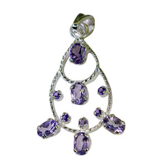 Riyo Comely Gems Multi Faceted Purple Amethyst Silver Pendant Gift For Boxing Day