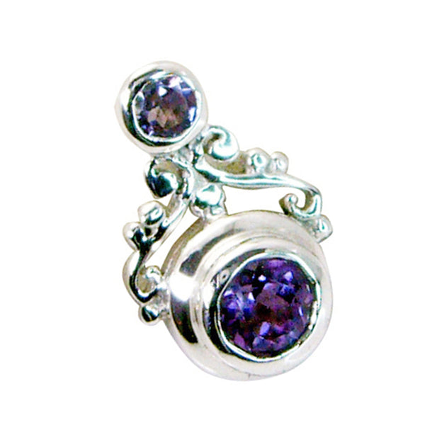 Riyo Natural Gemstone Round Faceted Purple Amethyst Sterling Silver Pendant Gift For Christmas