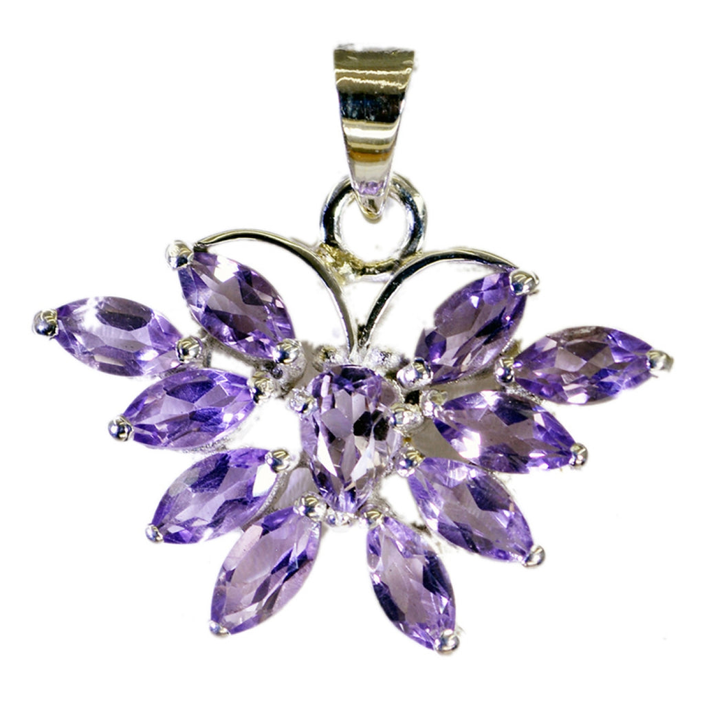 Riyo Real Gems Marquise Faceted Purple Amethyst Solid Silver Pendant Gift For Easter Sunday