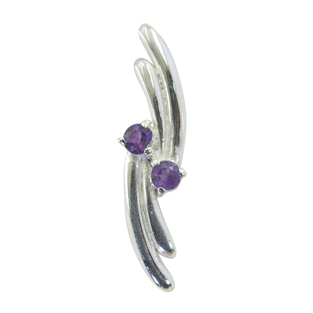 Riyo Genuine Gemstone Round Faceted Purple Amethyst 1066 Sterling Silver Pendant Gift For Good Friday
