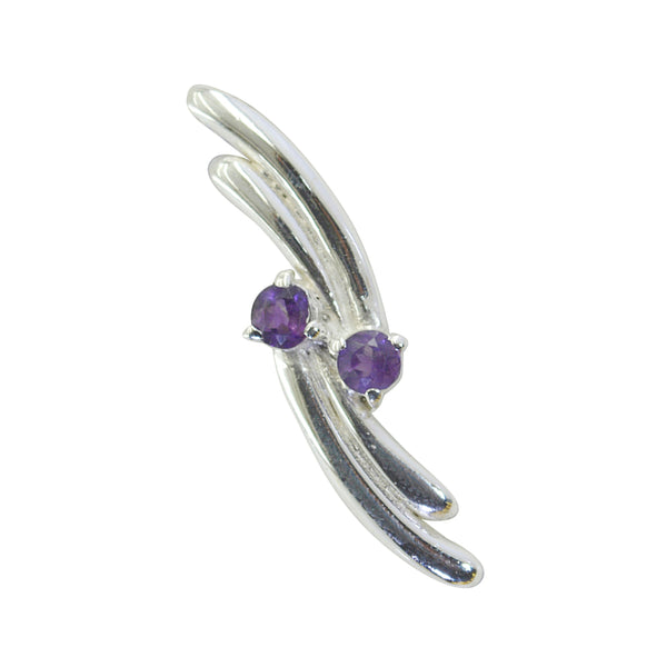Riyo Genuine Gemstone Round Faceted Purple Amethyst 1066 Sterling Silver Pendant Gift For Good Friday