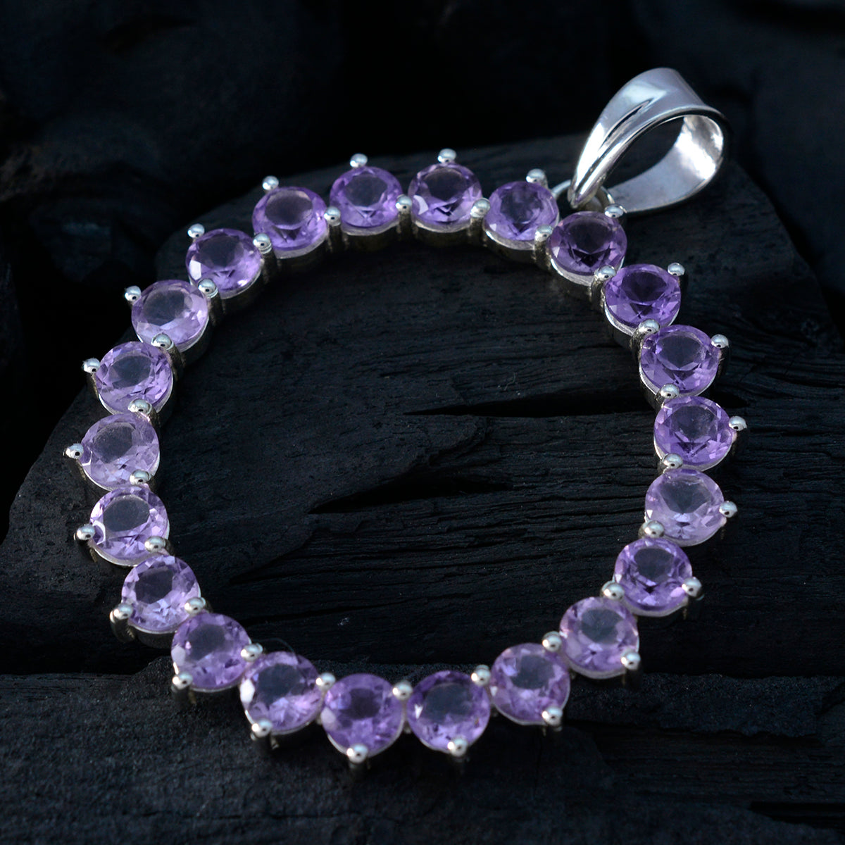 Riyo Lovely Gems Round Faceted Purple Amethyst Silver Pendant Gift For Engagement