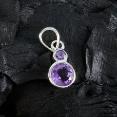 Riyo Winsome Gems Round Faceted Purple Amethyst Silver Pendant Gift For Boxing Day