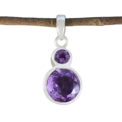 Riyo Winsome Gems Round Faceted Purple Amethyst Silver Pendant Gift For Boxing Day