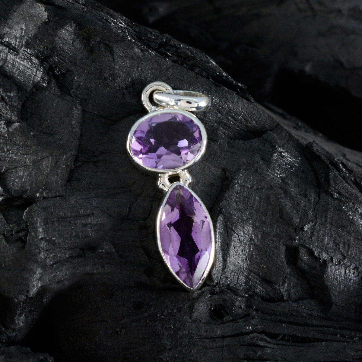 Riyo Graceful Gems Multi Faceted Purple Amethyst Silver Pendant Gift For Sister
