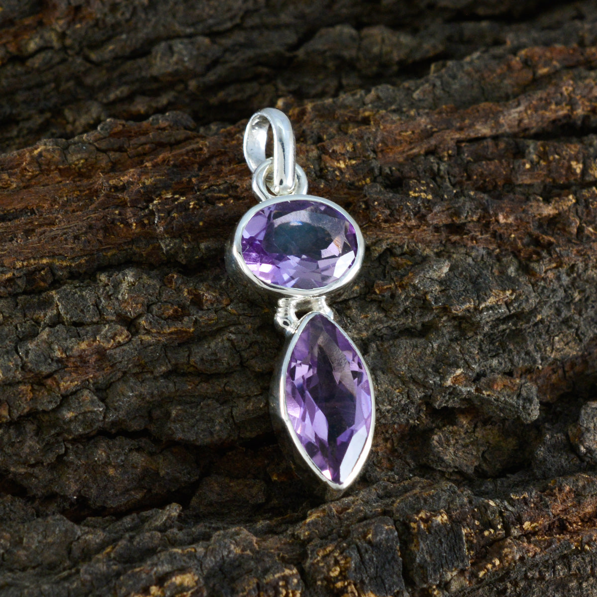 Riyo Graceful Gems Multi Faceted Purple Amethyst Silver Pendant Gift For Sister