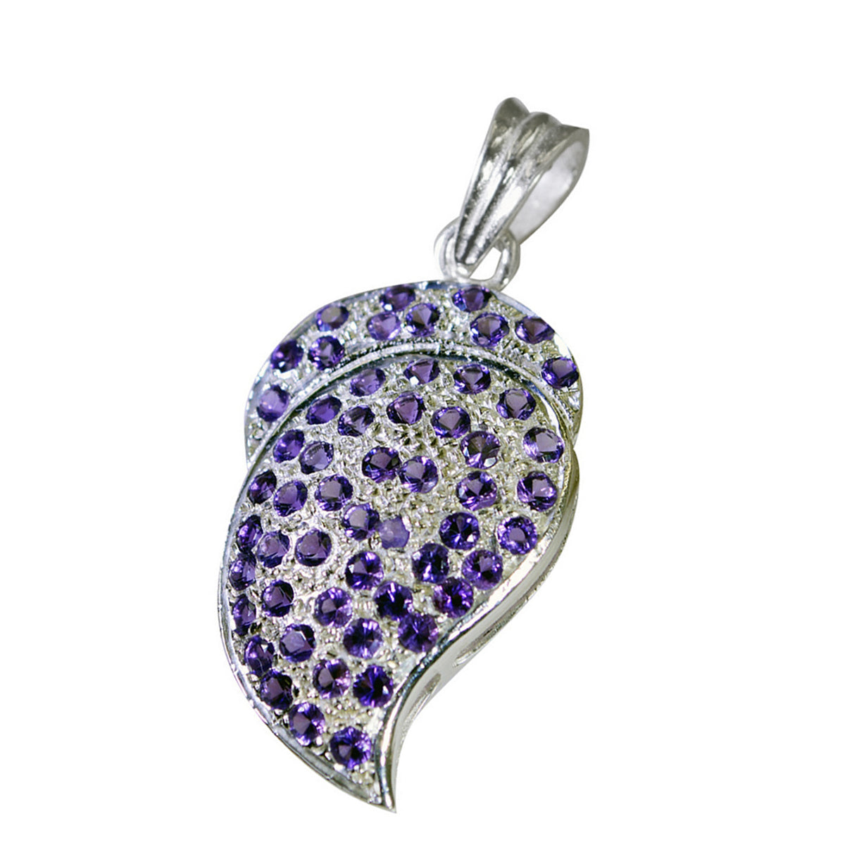 Riyo Gorgeous Gems Round Faceted Purple Amethyst Solid Silver Pendant Gift For Easter Sunday