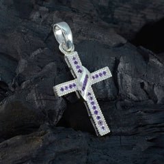 Riyo gemas estéticas redondo facetado amatista púrpura colgante de plata maciza regalo para el Viernes Santo