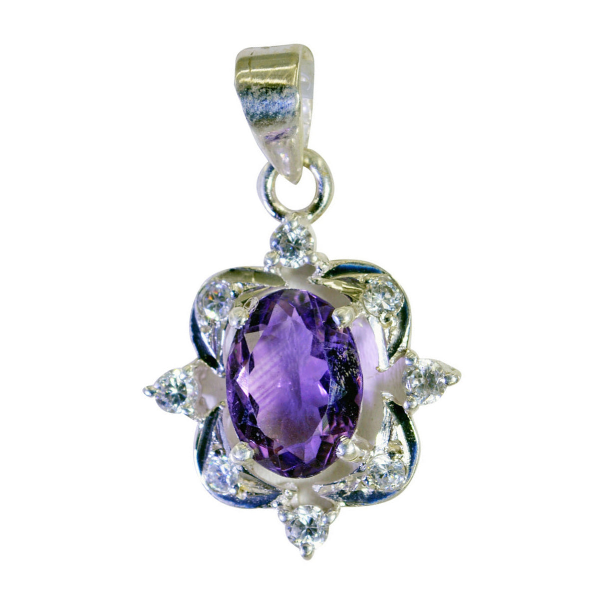 Riyo Foxy Gems Oval Faceted Purple Amethyst Silver Pendant Gift For Sister