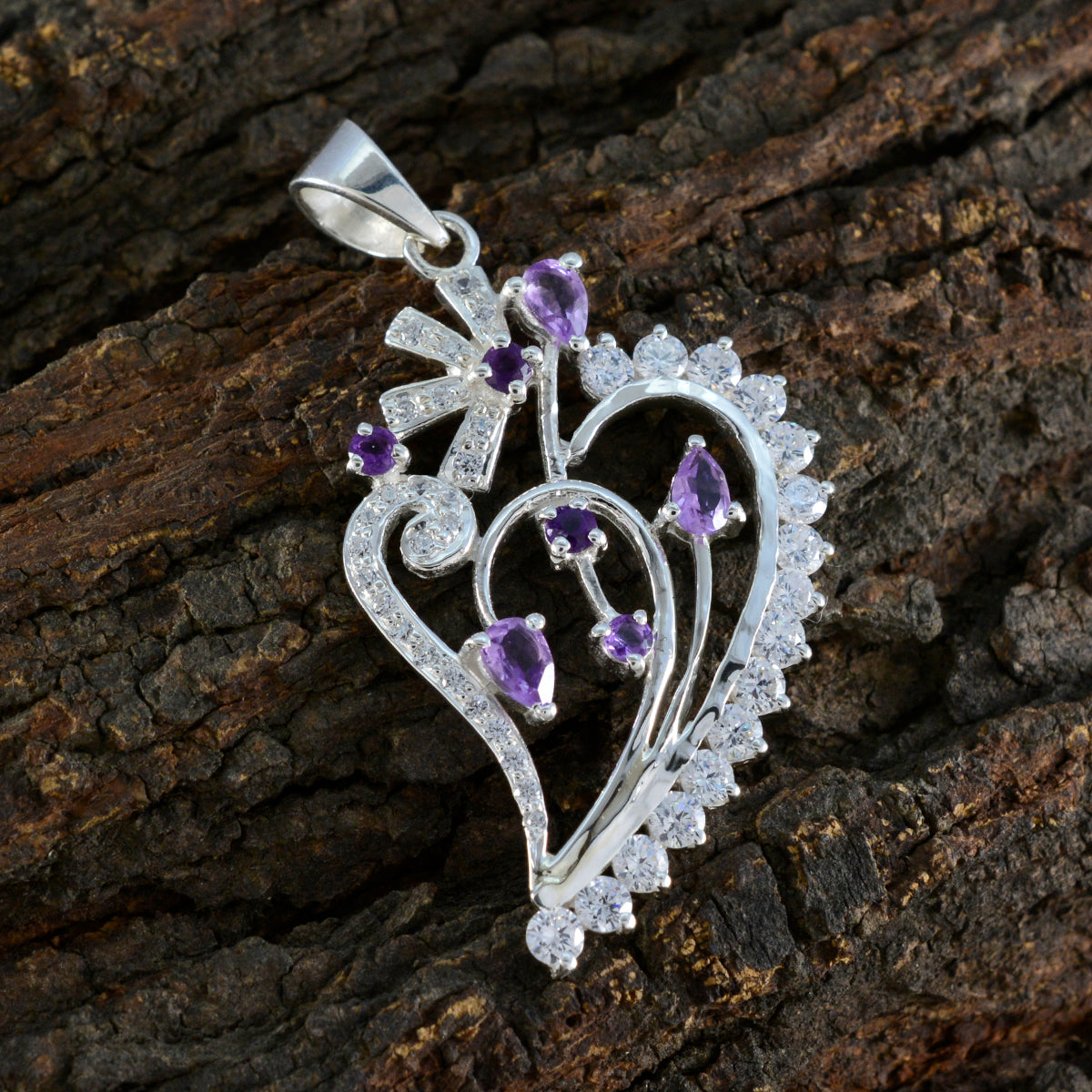 Riyo Comely Gems Multi Faceted Purple Amethyst Silver Pendant Gift For Engagement