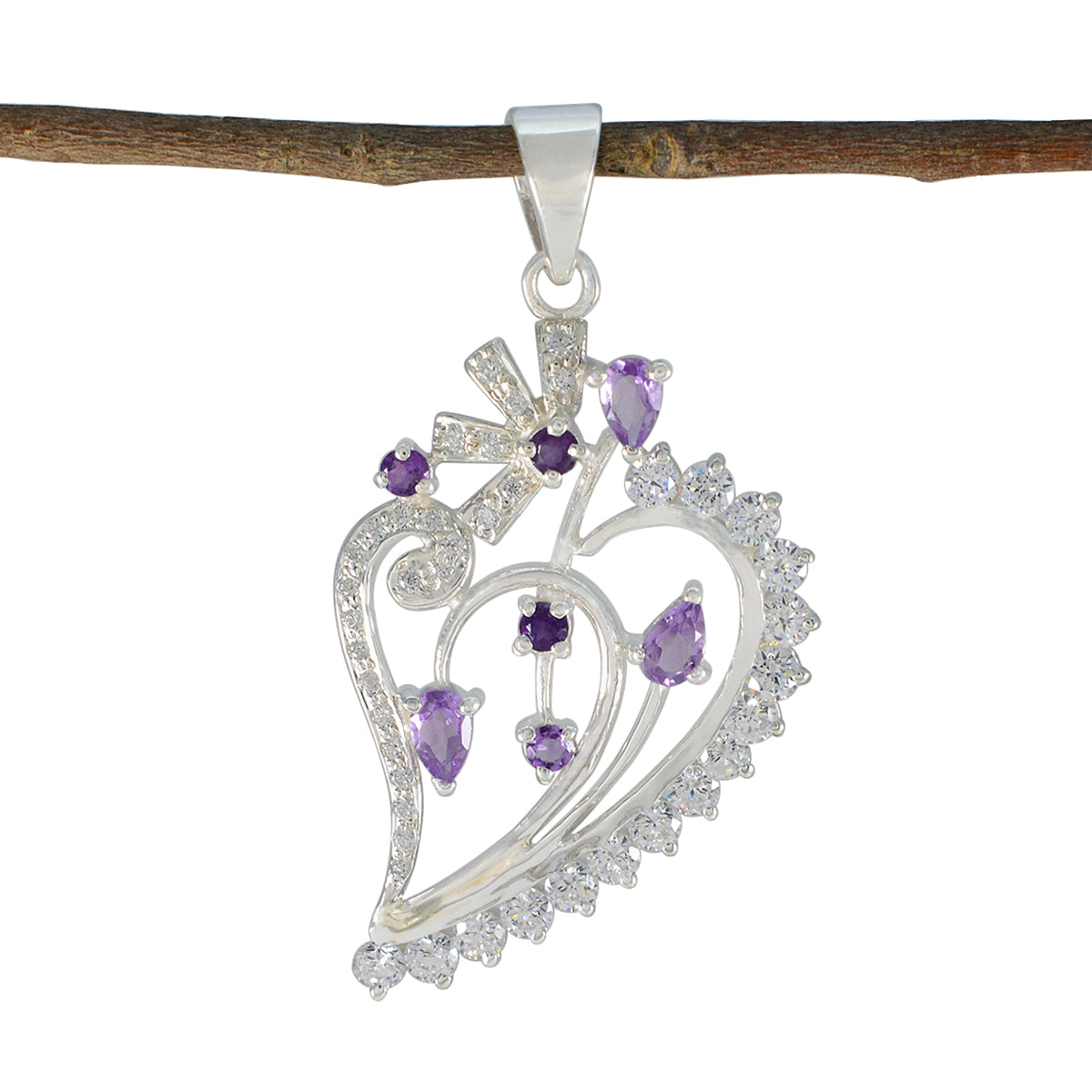 Riyo Comely Gems Multi Facet Paarse Amethist Zilveren Hanger Cadeau voor verloving