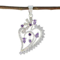 Riyo Comely Gems Multi Faceted Purple Amethyst Silver Pendant Gift For Engagement
