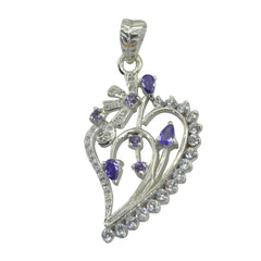 Riyo Comely Gems Multi Facettierter Silberanhänger mit violettem Amethyst, Geschenk zur Verlobung