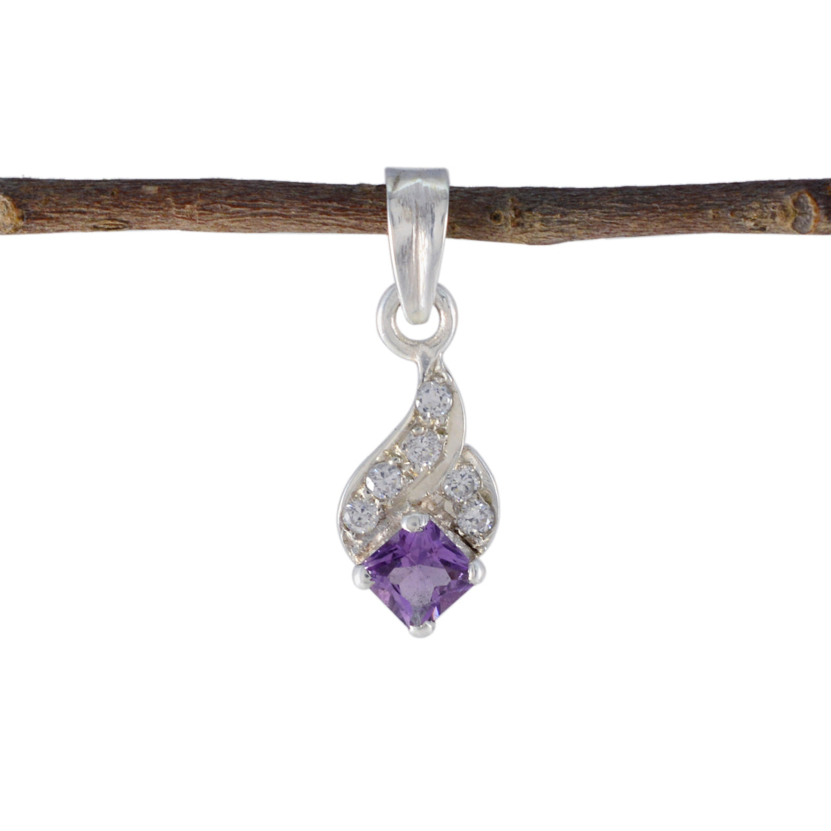 Riyo Nice Gems quadratischer facettierter violetter Amethyst-Silberanhänger als Geschenk zum zweiten Weihnachtsfeiertag