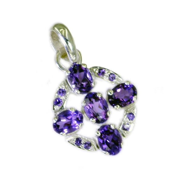 Riyo Alluring Gemstone Oval Faceted Purple Amethyst 1115 Sterling Silver Pendant Gift For Teachers Day