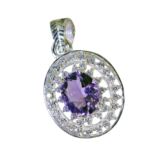 Riyo Fit Gems Oval Faceted Purple Amethyst Silver Pendant Gift For Wife