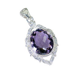 Riyo Cute Gems Oval Faceted Purple Amethyst Solid Silver Pendant Gift For Wedding