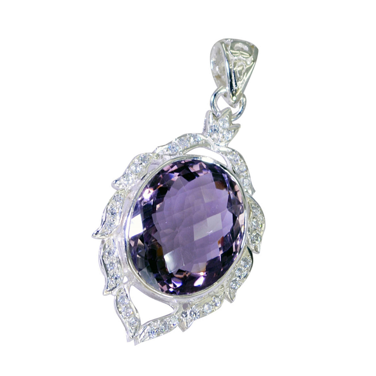 Riyo Cute Gems Anhänger, oval, facettiert, violetter Amethyst, massives Silber, Geschenk für Hochzeit