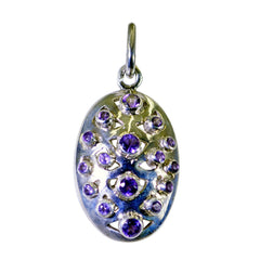 Riyo courageux pierre précieuse ronde à facettes violet améthyste pendentif en argent sterling cadeau pour la main
