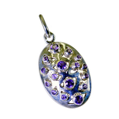 Riyo Spunky Gemstone Round Faceted Purple Amethyst Sterling Silver Pendant Gift For Handmade