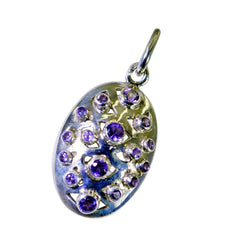 riyo spunky драгоценный камень круглый граненый фиолетовый аметист серебряный кулон в подарок для ручной работы