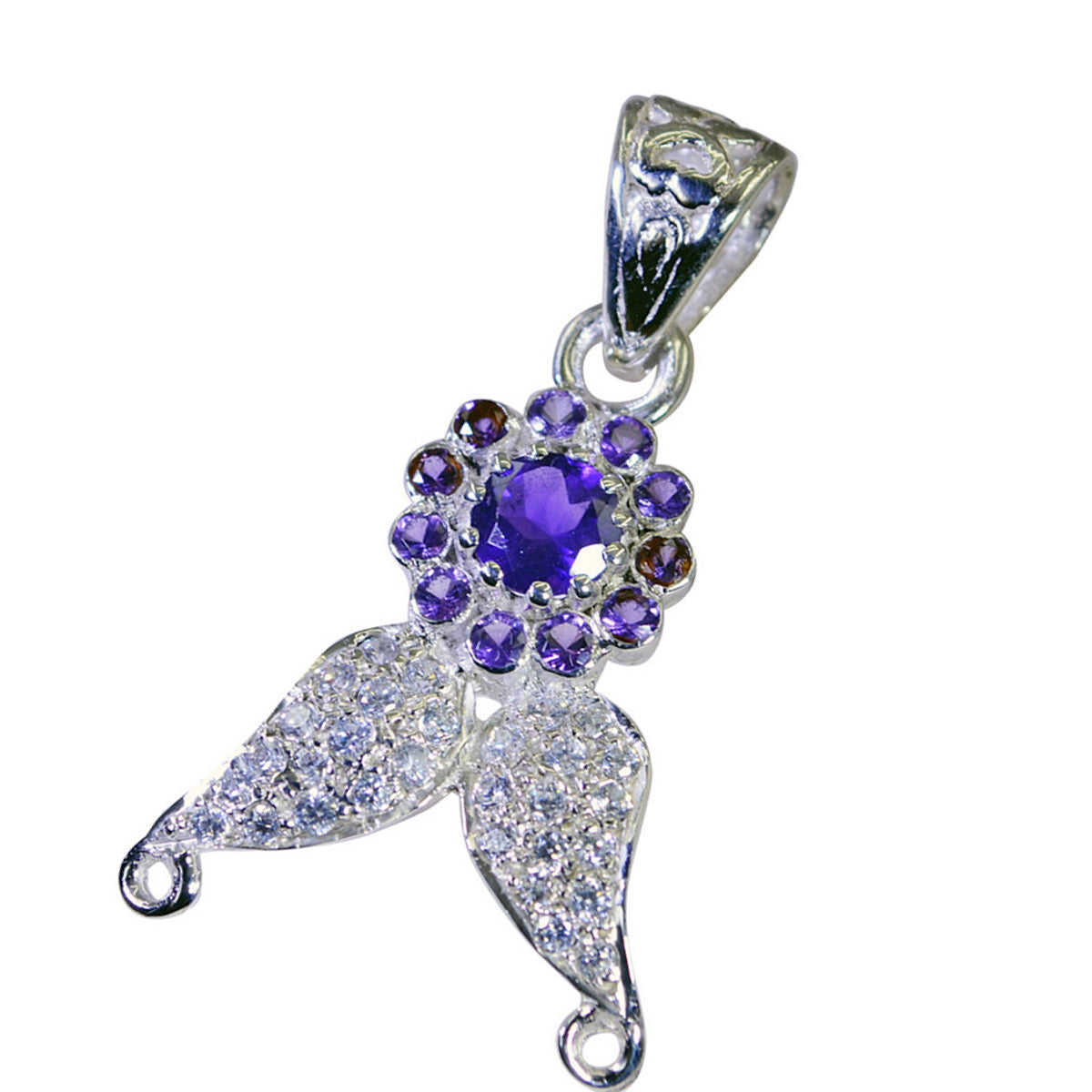 Riyo hermosa piedra preciosa redonda facetada amatista púrpura colgante de plata de ley 1124 regalo para novia