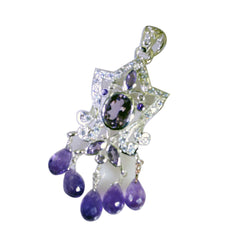 Riyo Real Gemstone Multi Faceted Purple Amethyst Sterling Silver Pendant Gift For Friend