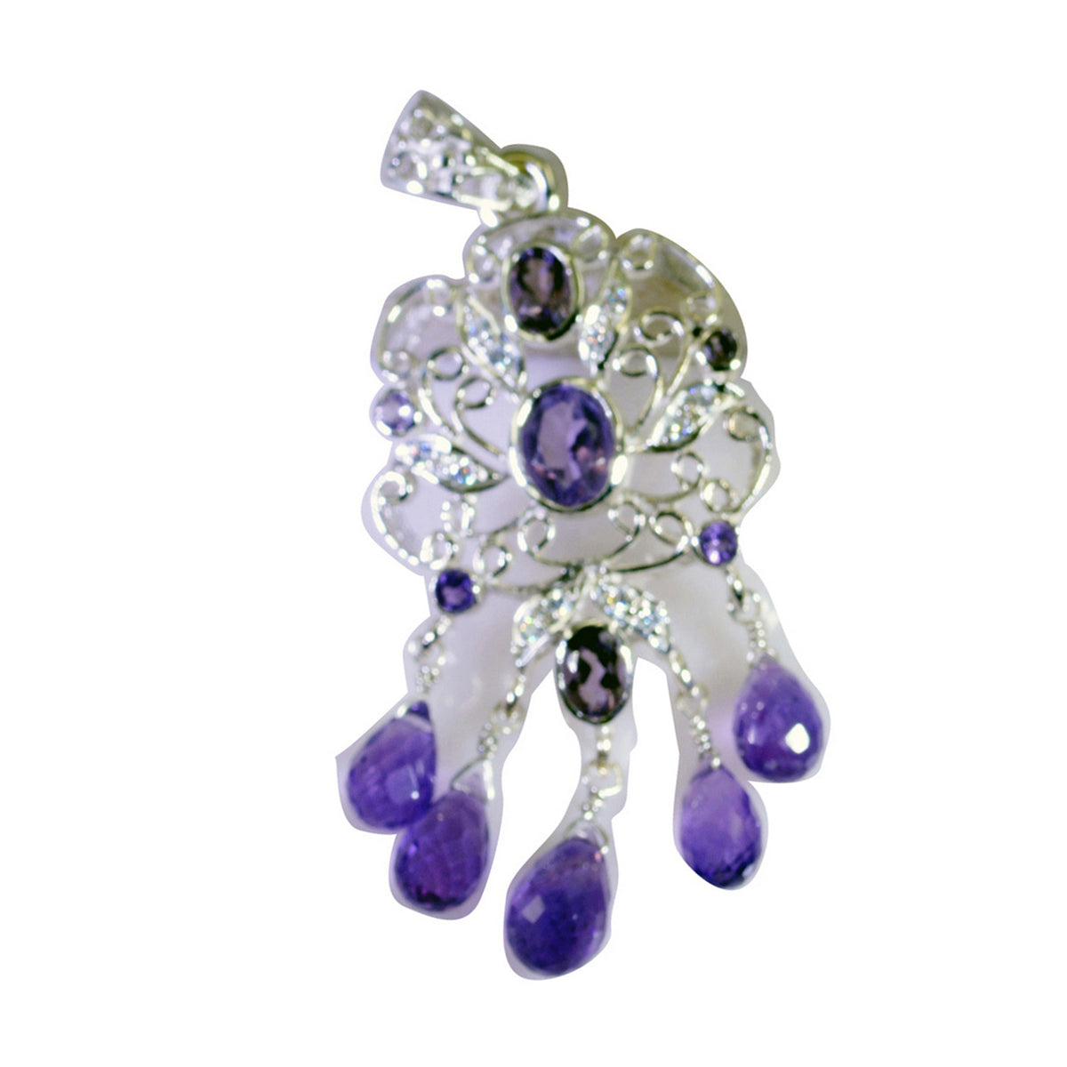 Riyo Genuine Gems Multi Faceted Purple Amethyst Solid Silver Pendant Gift For Anniversary