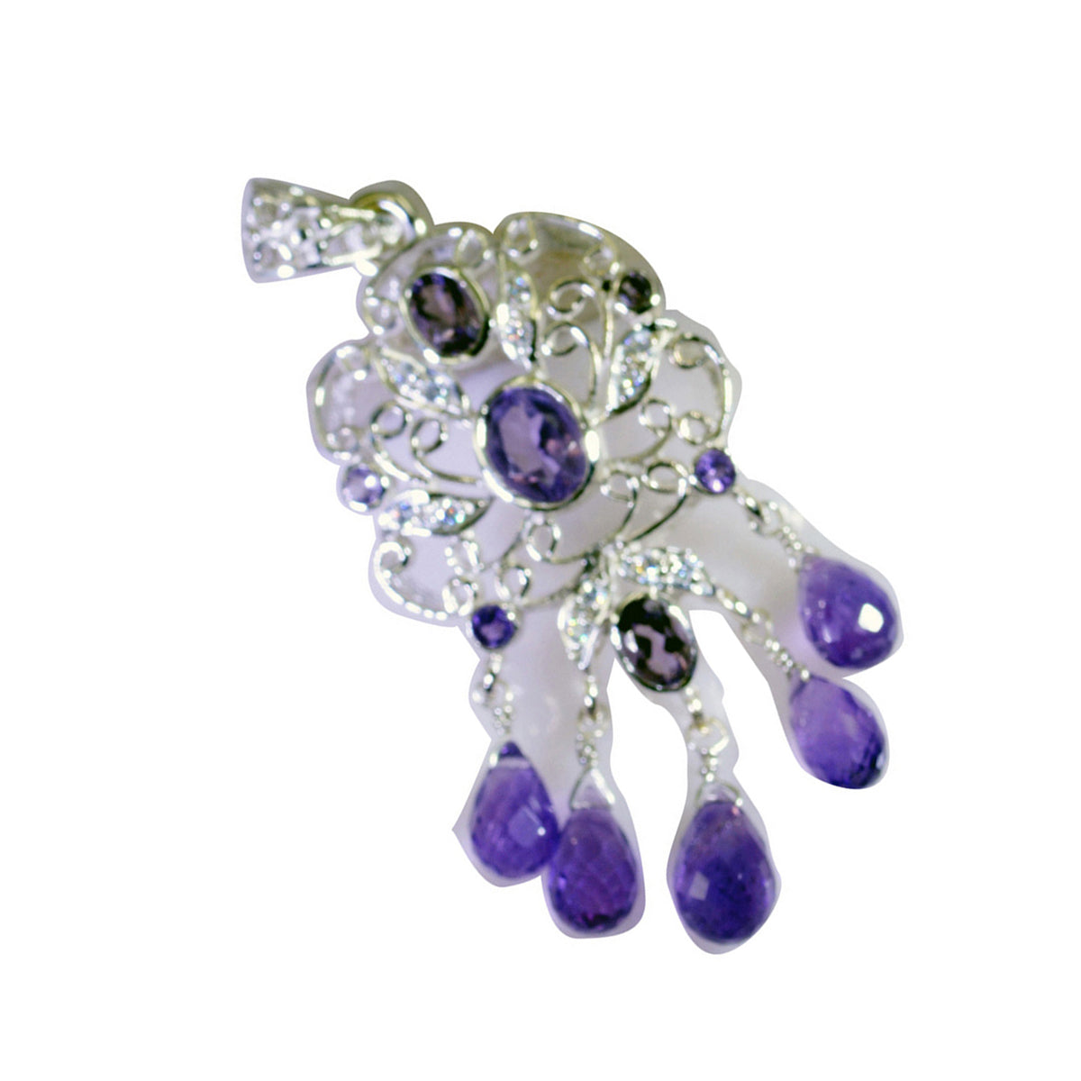 Riyo Genuine Gems Multi Faceted Purple Amethyst Solid Silver Pendant Gift For Anniversary