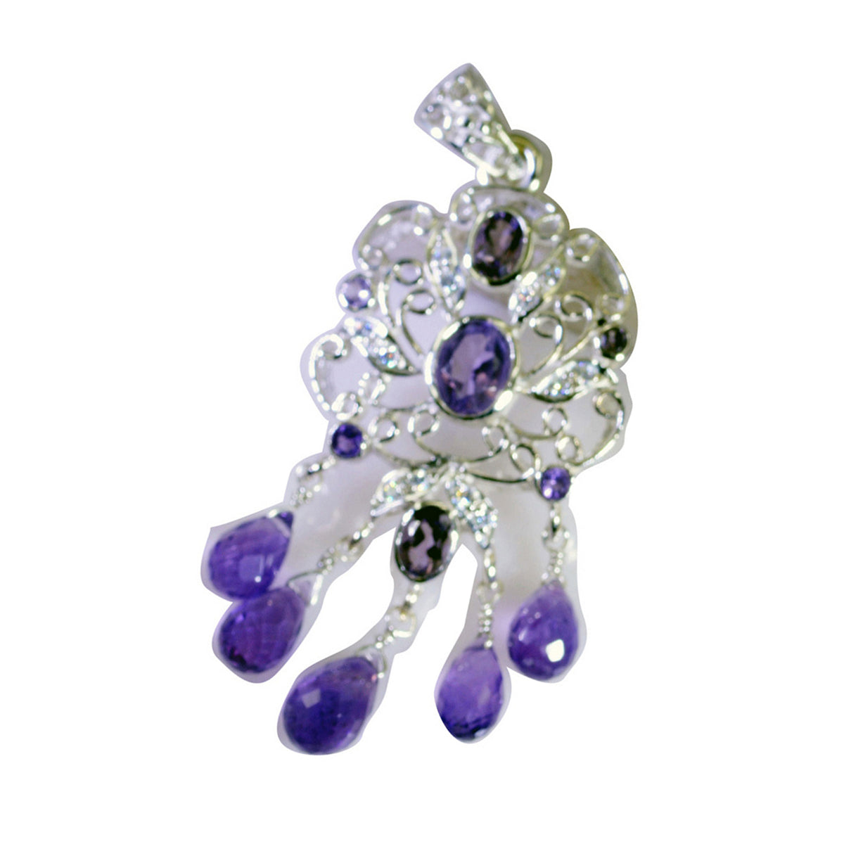 Riyo véritables pierres précieuses multi facettes violet améthyste pendentif en argent massif cadeau pour anniversaire