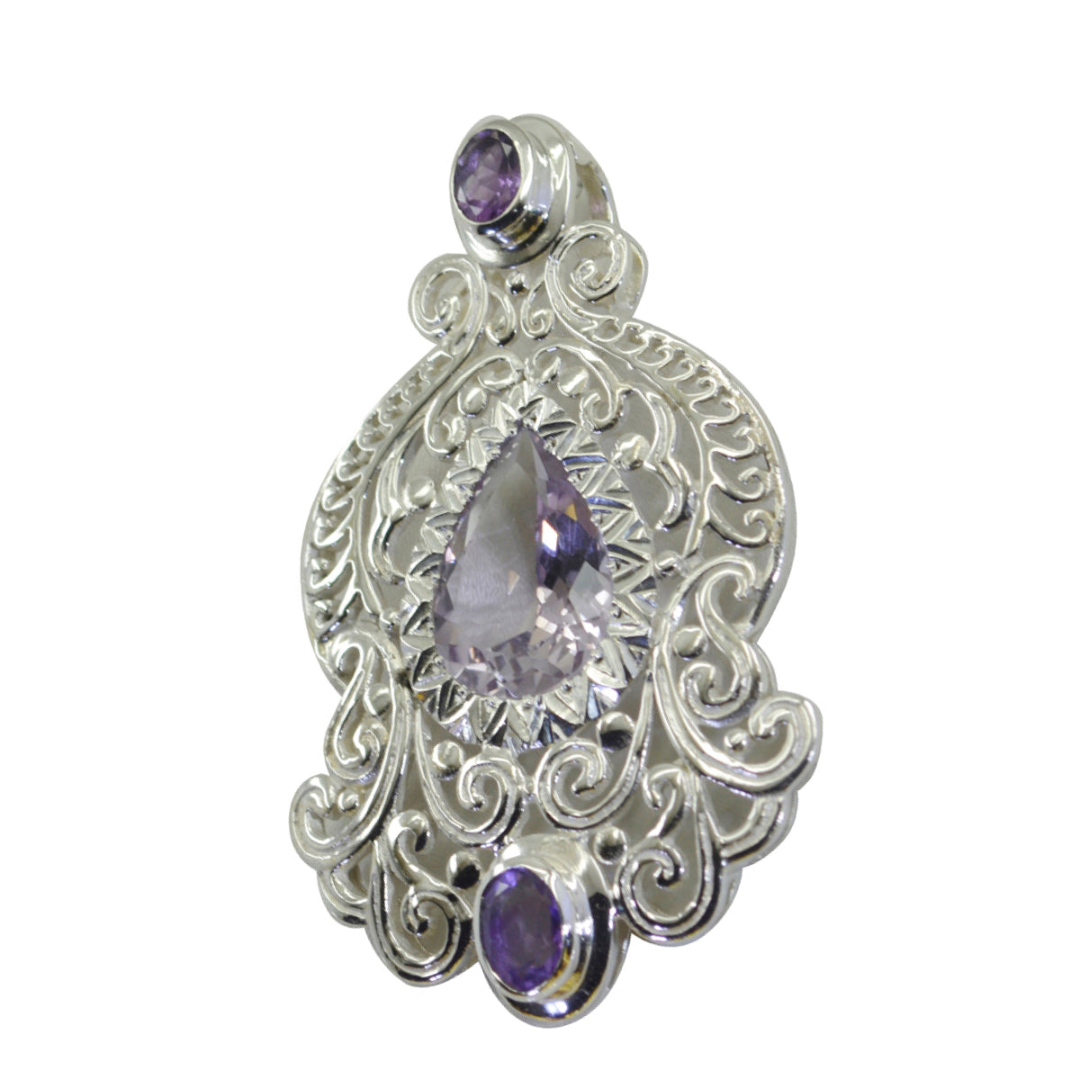 riyo nice gemstone multi faceted purple amethyst 1125 sterling silver pendant gift for birthday