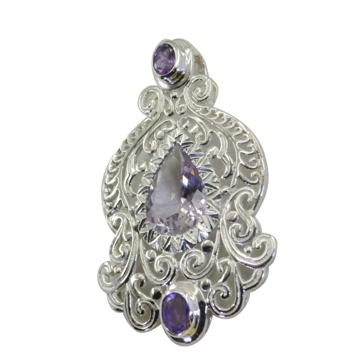 Riyo bonita piedra preciosa, amatista púrpura multifacetada, colgante de plata de ley 1125, regalo para cumpleaños
