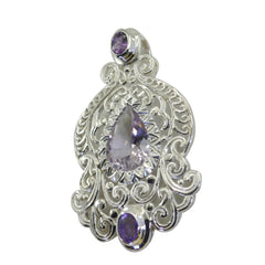 Riyo Nice Gemstone Multi Faceted Purple Amethyst 1125 Sterling Silver Pendant Gift For Birthday