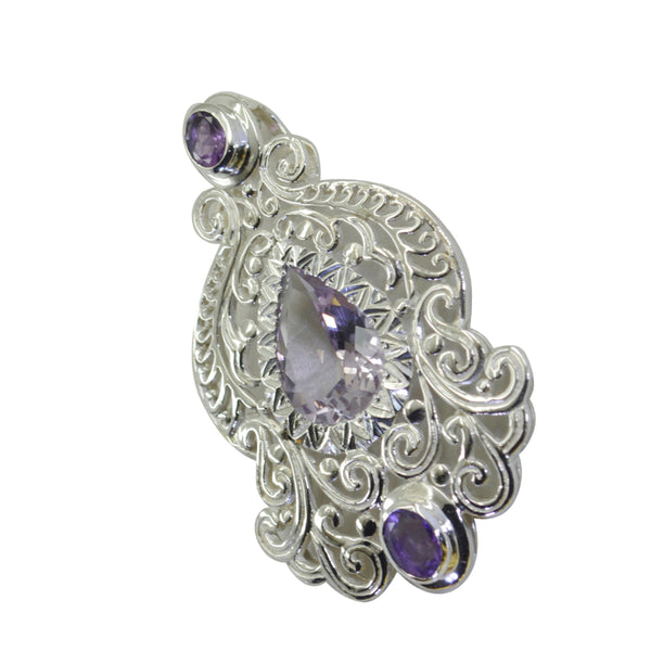 Riyo Nice Gemstone Multi Faceted Purple Amethyst 1125 Sterling Silver Pendant Gift For Birthday