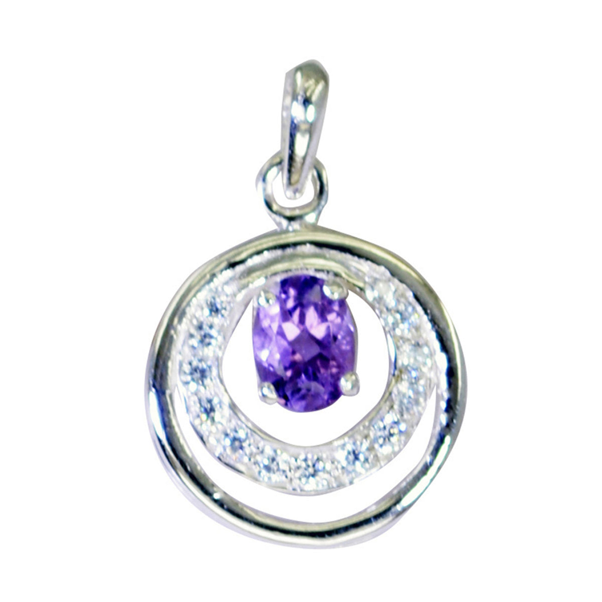 Riyo Attractive Gems Oval Faceted Purple Amethyst Silver Pendant Gift For Boxing Day