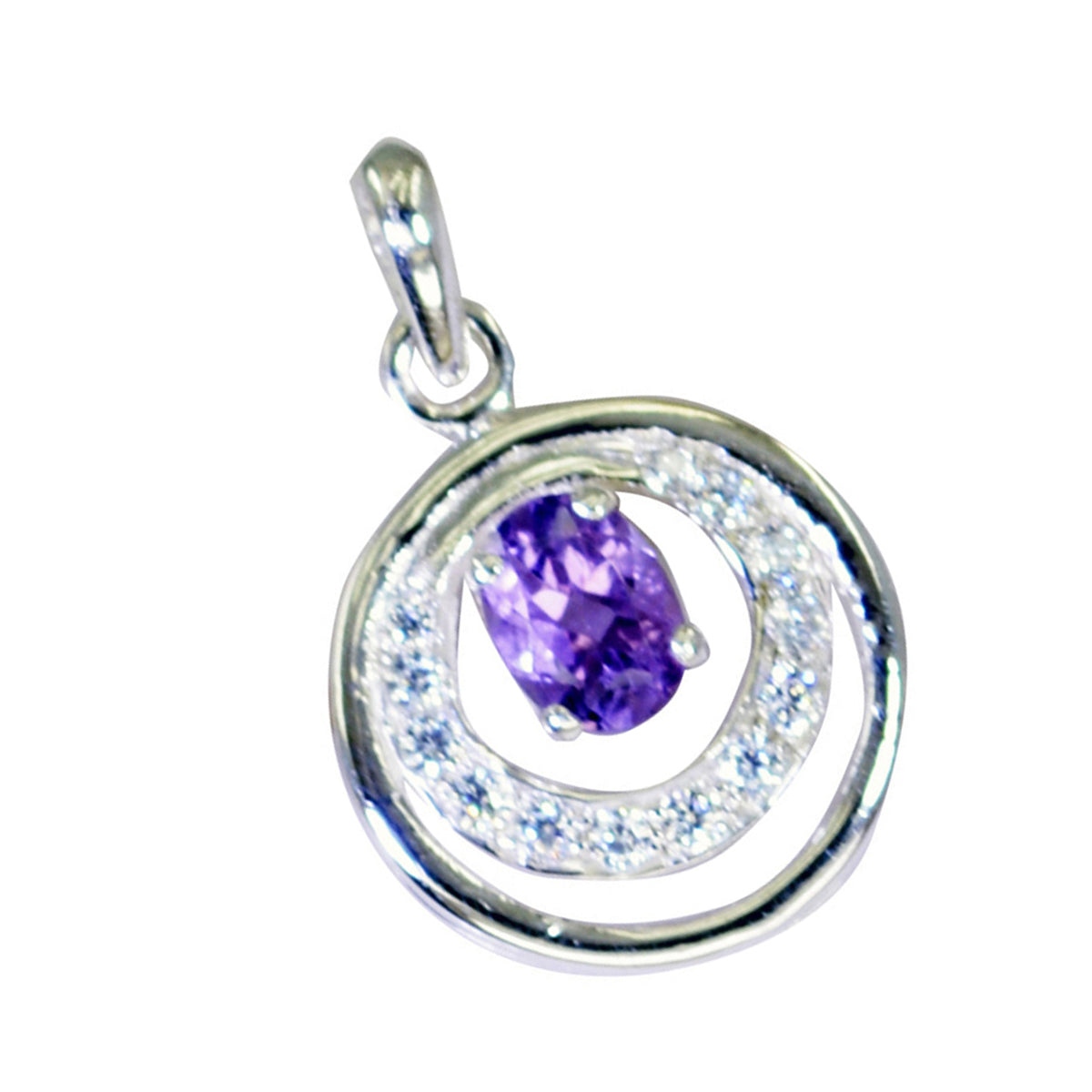 Riyo Attractive Gems Oval Faceted Purple Amethyst Silver Pendant Gift For Boxing Day