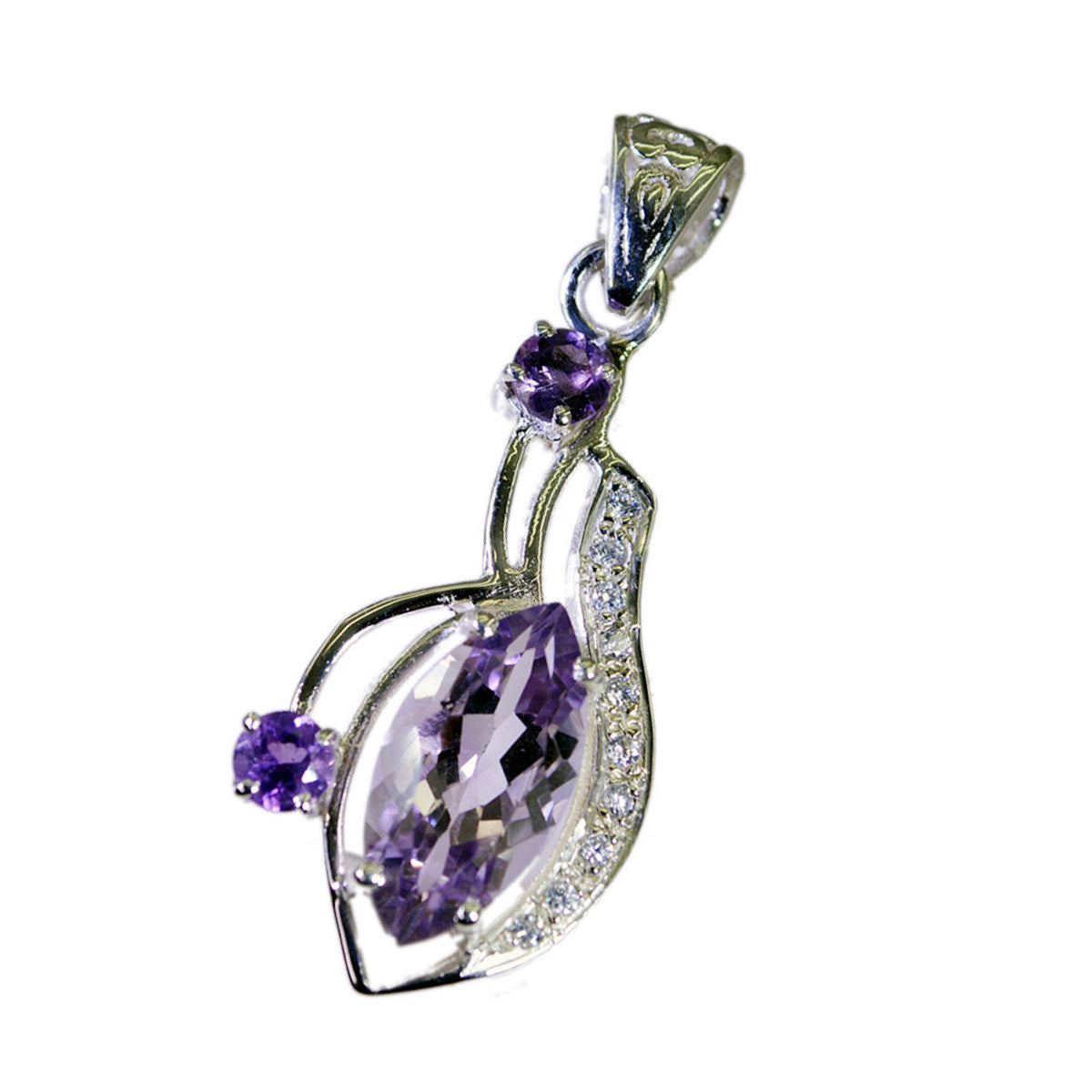 Riyo Handsome Gems Multi Faceted Purple Amethyst Solid Silver Pendant Gift For Easter Sunday
