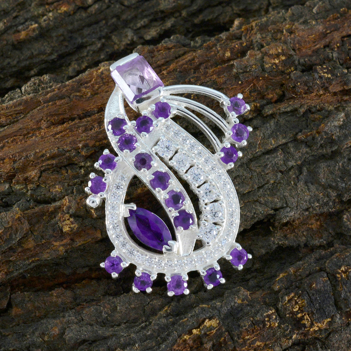 Riyo Winsome Gemstone Multi Faceted Purple Amethyst Sterling Silver Pendant Gift For Friend