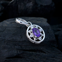 Riyo Tasty Gems Oval Faceted Purple Amethyst Silver Pendant Gift For Engagement
