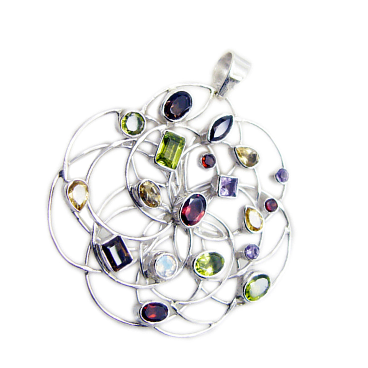 Riyo Genuine Gems Multi Faceted Purple Amethyst Solid Silver Pendant Gift For Wedding