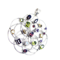 Riyo Genuine Gems Multi Faceted Purple Amethyst Solid Silver Pendant Gift For Wedding