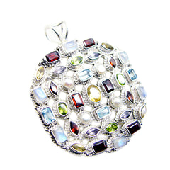 Riyo Natural Gems Multi Facettierter Lila Amethyst Silber Anhänger Geschenk für Frau