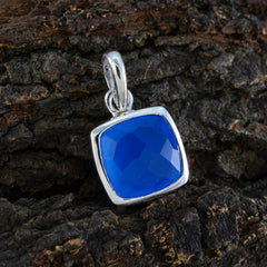 Riyo élégant pierres précieuses coussin damier bleu calcédoine argent pendentif cadeau pour femme