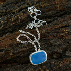 Riyo jolie pierre précieuse octogonale damier bleu calcédoine pendentif en argent sterling cadeau pour un ami