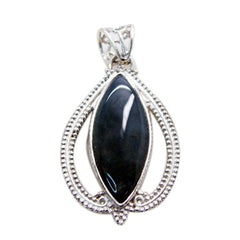 Riyo Genuine Gemstone Marquise Cabochon Black Black Onyx 1160 Sterling Silver Pendant Gift For Girlfriend
