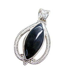 Riyo Genuine Gemstone Marquise Cabochon Black Black Onyx 1160 Sterling Silver Pendant Gift For Girlfriend