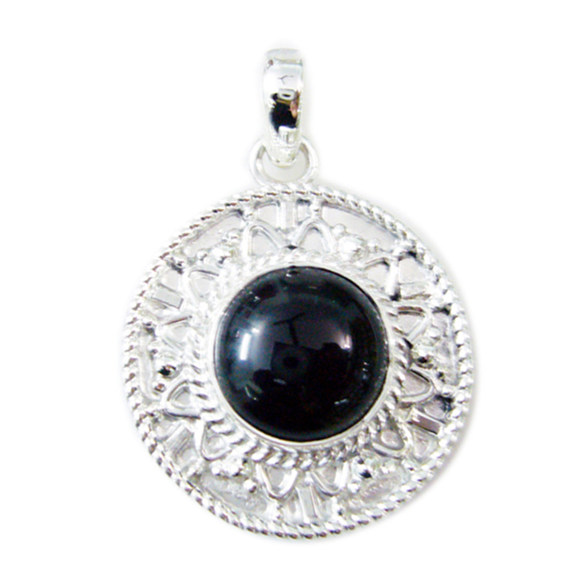 Riyo Aesthetic Gemstone Round Cabochon Black Black Onyx 1190 Sterling Silver Pendant Gift For Good Friday